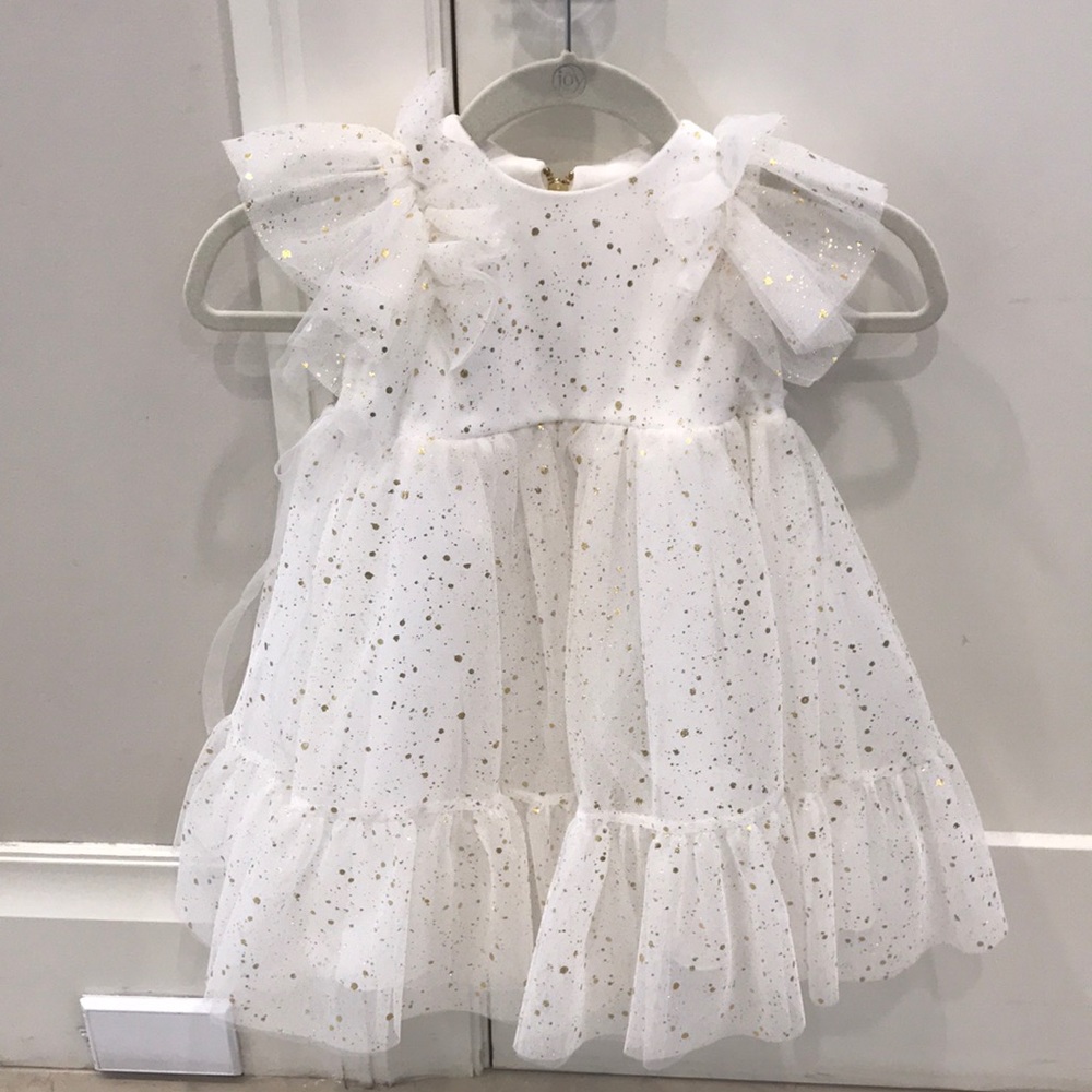 Zoe Ltd White Tulle Party Dress with Gold Sparkle
